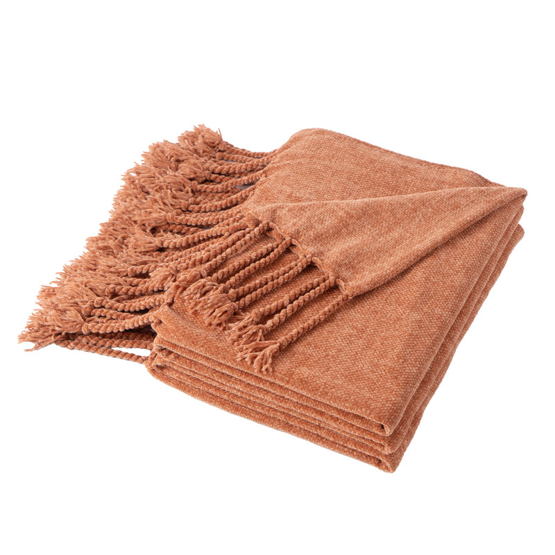 Jeté en velours Chenille, jeté décoratif à franges pour lit 50 po x 60 po, Caramel