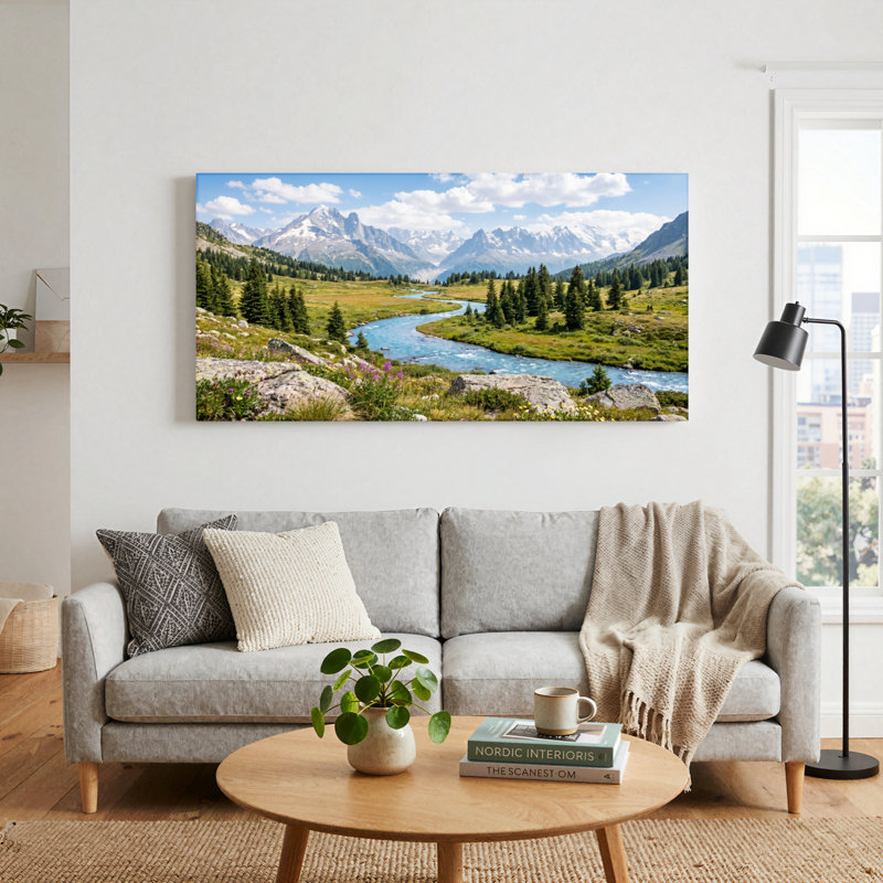 «Mountain River», reproduction d'art sur toile, ensemble de 1, Toile tendue, L 58 po x H 28 po