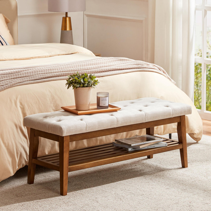 Isaura Upholstered Storage Bench, Beige-B