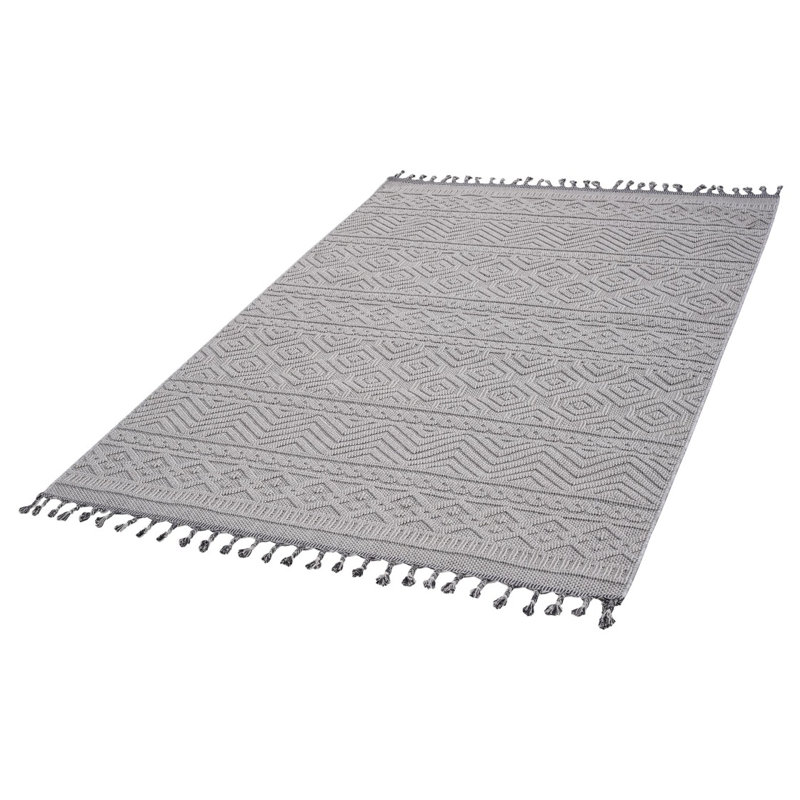 Tapis d'intérieur / extérieur blanc / géométrique de la collection LOOM & LUXE, Rectangle 5 pi 3 po x 7 pi 6 po