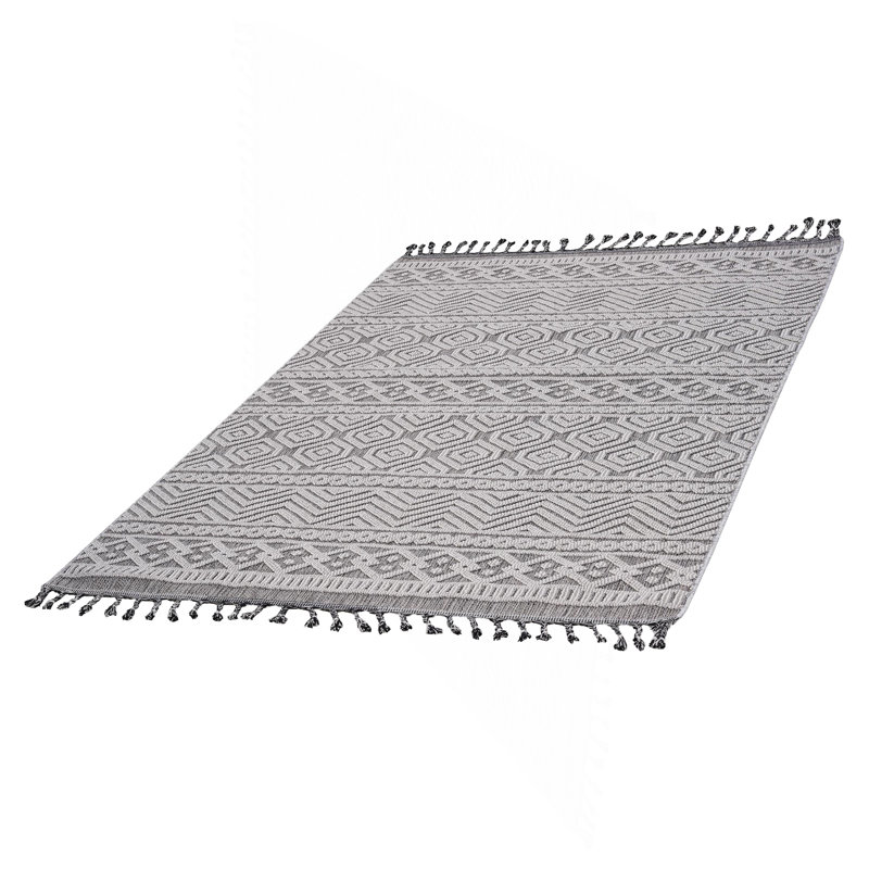 Grey/White /Geometric Indoor/Outdoor Area Rug, Rectangle 6'7" x 7'9"