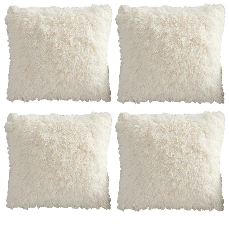 Faux Fur Pattern Faux Fur Throw Pillow, Cream
