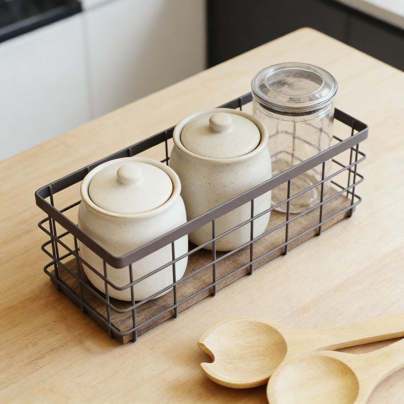 Metal Wire Storage Basket With Detachable Wood Base, Versatile Organizer Bin For Kitchen, Bathroom, Pantry, Garage, And Laundry Room