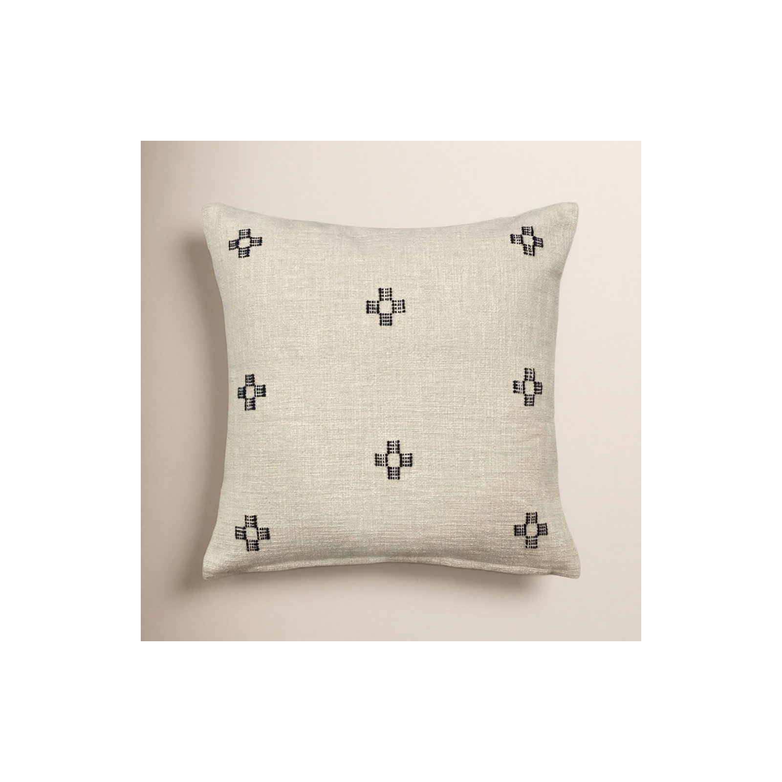 PILLOWPIA Marguerite 100% Cotton Throw Pillow Cover with Brass Zipper and Floral Pattern, Cream