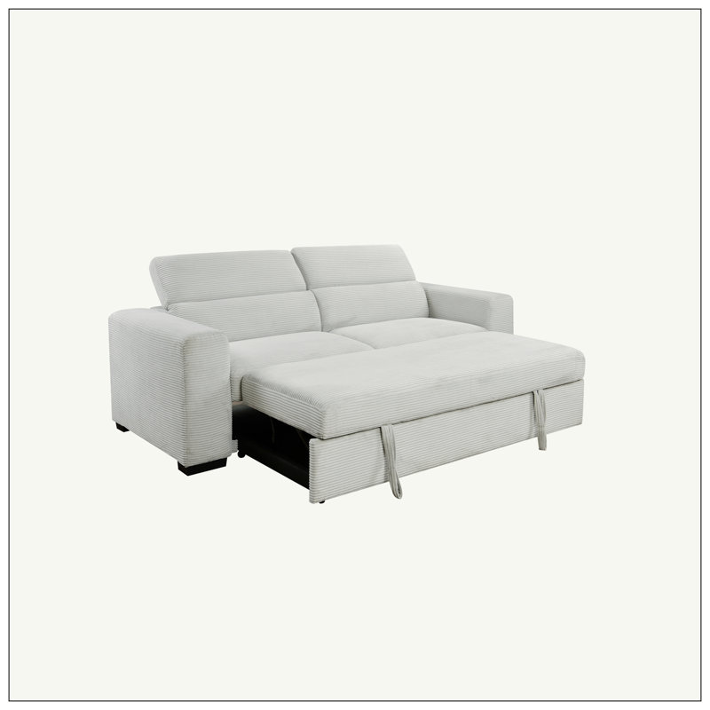 Canapé-lit à accoudoirs carrés de 89,00 po Jesselin, Polyester gris clair