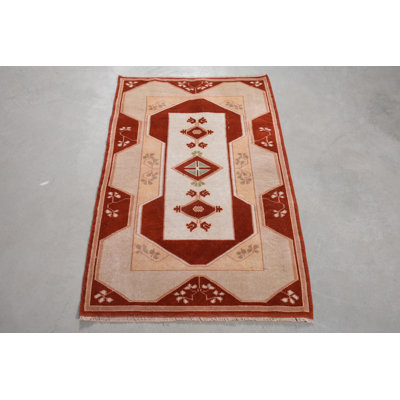 Tapis en laine rouge 29,9 x 46,5 po, motif géométrique traditionnel