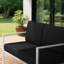Ensemble de meubles de patio à structure en acier avec 2 chaises, 1 causeuse et table basse en verre trempé - Ensemble de conversation extérieur 4 pièces avec coussins en tissu Teslin pour la cour ou le jardin-101419790