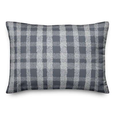 Chalky Gray Plaid Outdoor Throw Pillow