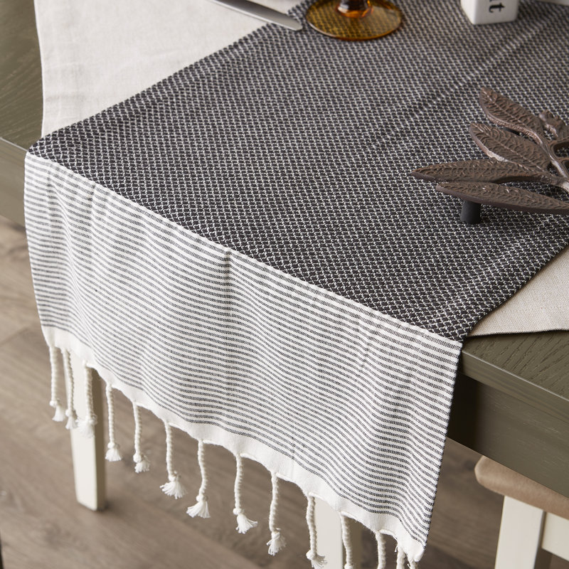 Peretz Stonebrook 100% Cotton Tablecloth, Black, 108" x 15"