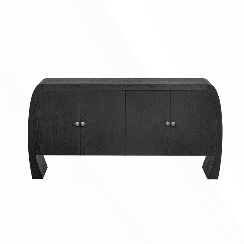 Armoire de rangement élégante en placage de frêne à quatre portes, Noir