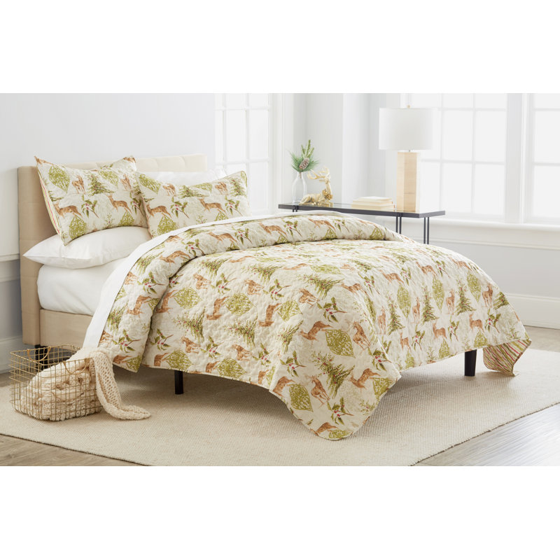 Winter Yellow and Green Cotton Reversible Full Quilt Set