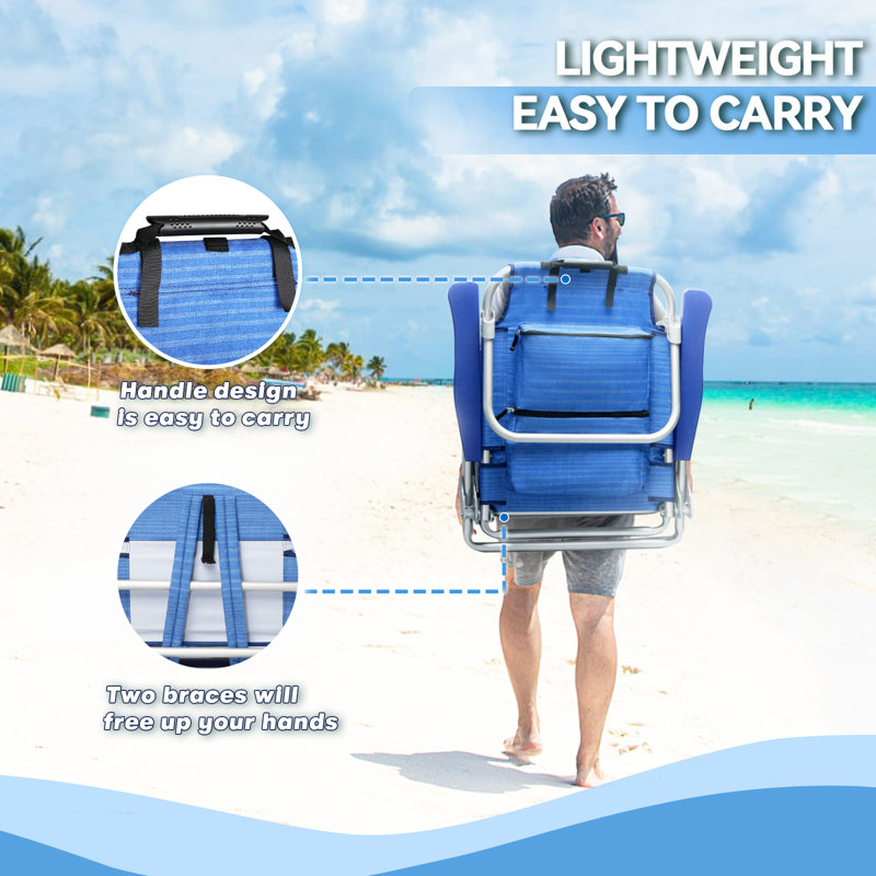 Backpack Beach Chairs (Set of 2), Folding Heavy Duty Camping Chair with Large Pockets, Dark Blue