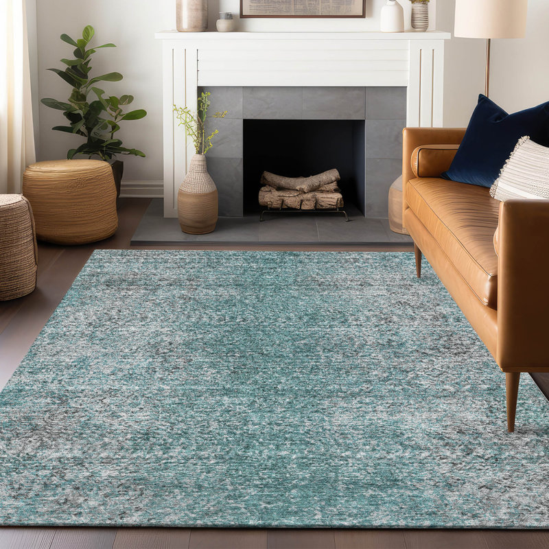 Premium Machine Washable Prisco Teal Rug, Rectangle 9' x 12'