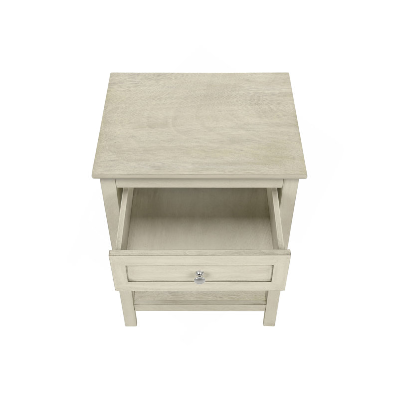 Table d'appoint, table de bout, table d'appoint, 2 niveaux, chambre à coucher, table de chevet, lampe, tiroir de rangement, placage blanc antique, transitionnel