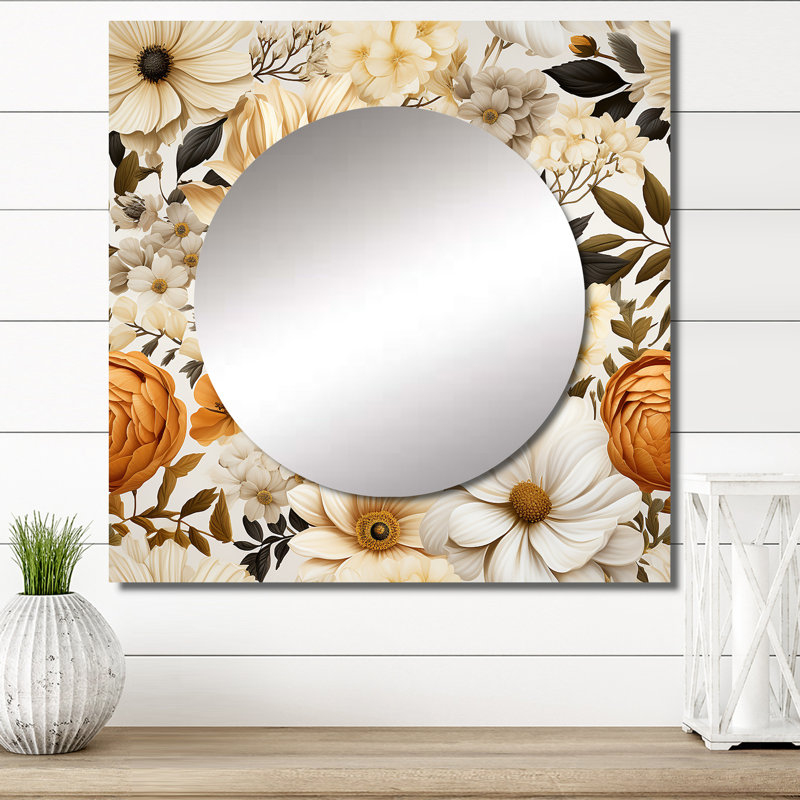 Rustic Floral Warmth Brilliance - Floral Square Mirror Wall Art For Bathroom, 23" x 23"