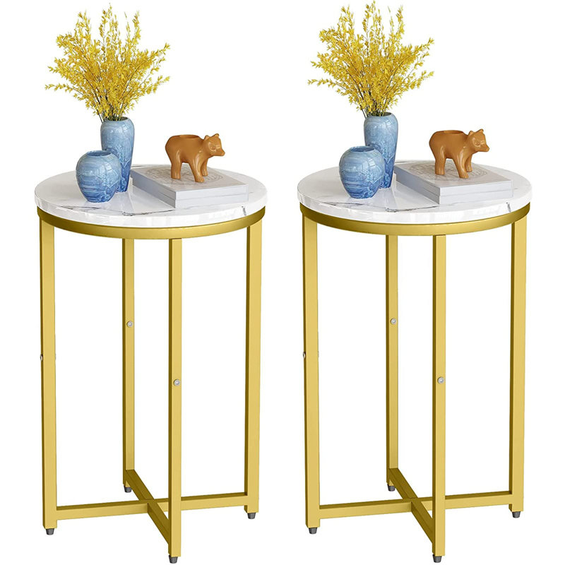 Faux Marble Side Table Set Of 2, Gold