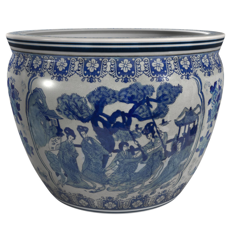 Ladies Chinese Porcelain Pot Planter, 8.5'' H x 12'' W x 12'' D