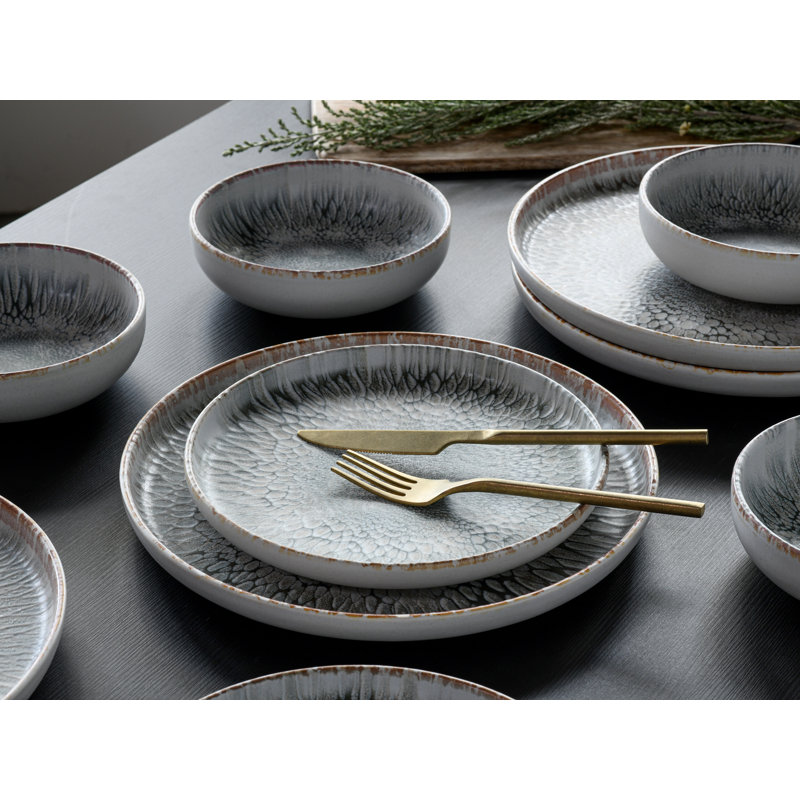 Uno Volcano, 12 Piece Dinnerware Set, Service for 4, Cream/Silver/Grey