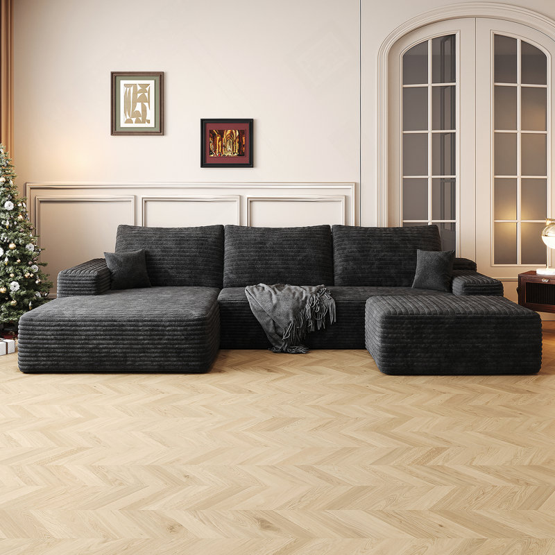 Canapé modulaire rembourré en nuage avec repose-pieds moderne et minimaliste, siège d'angle en U confortable pour le salon, aucun assemblage requis
