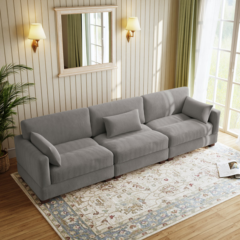 Maelina 312.4Cm Square Arms Modular Sofa, Light Grey