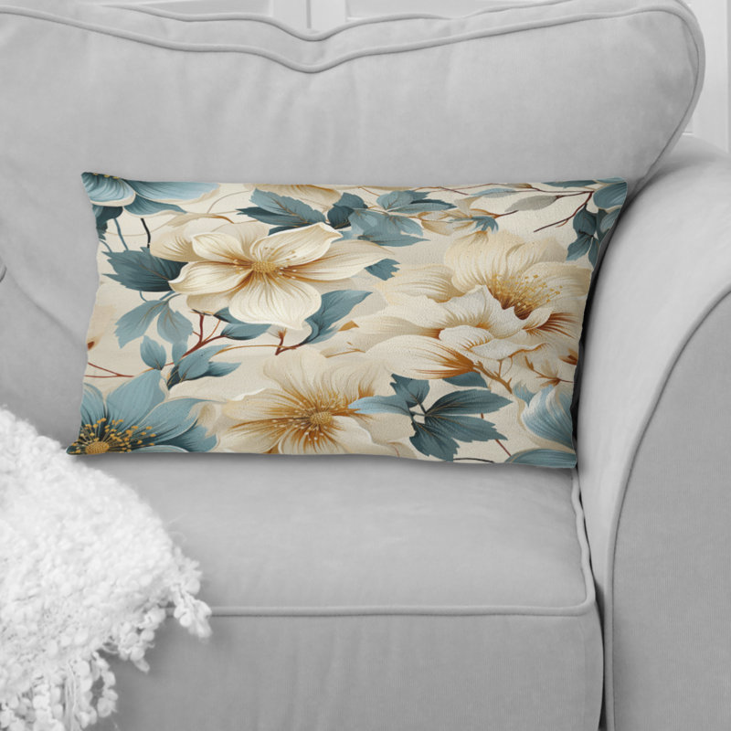 Coussin décoratif imprimé floral beige Sandy