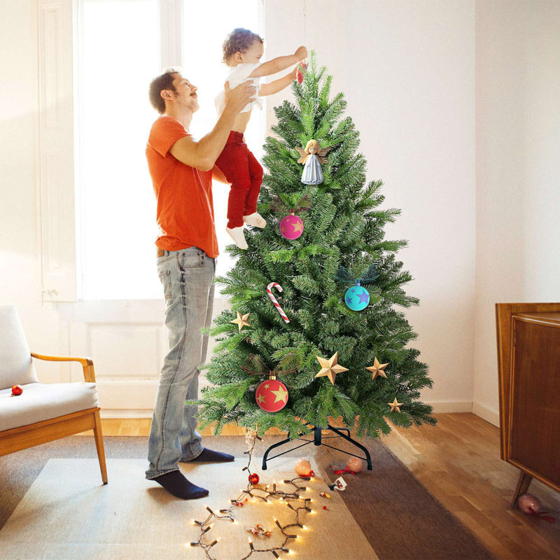 Arbre de Noël de 7,5 pi avec 1599 pointes en PE + PVC - Arbre de Noël plein corps avec branches articulées, assemblage facile, support en métal stable, décoration de Noël classique
