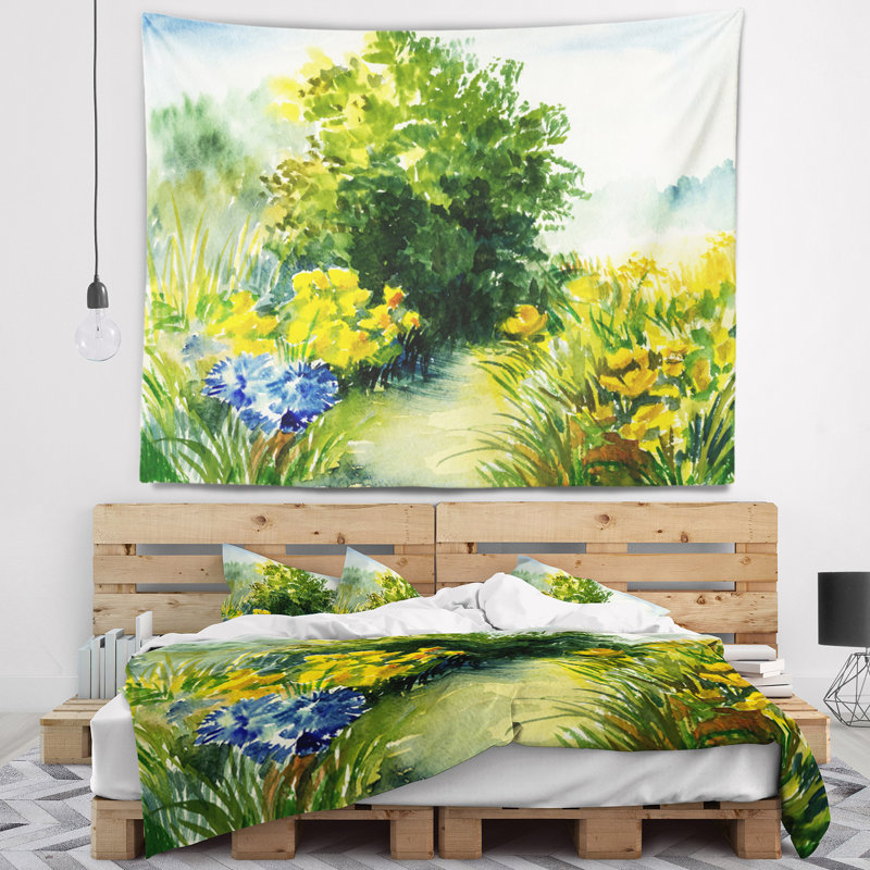 Tapisserie de verdure d'aquarelle de paysage, H 32 po x l 39 po