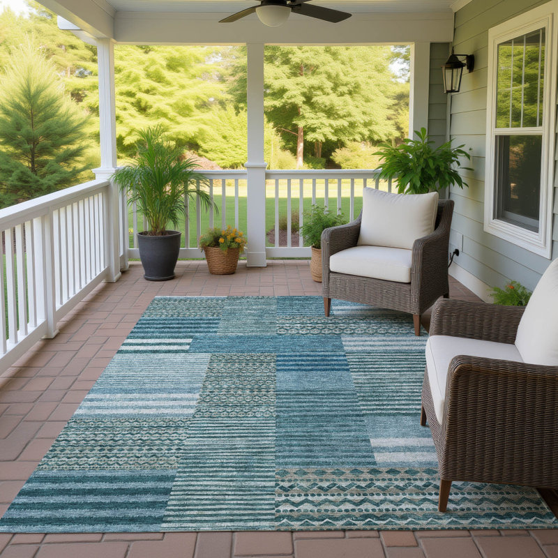 Machine Washable Indoor/Outdoor Chantille ACN2749 Striped Rug, Teal, 9' x 12'