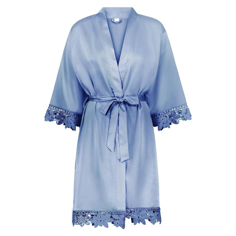 Peignoir en satin de satin fille au-dessus du genou, XL / XXXL, Bleu cendré, Oui