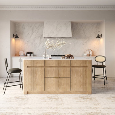 72" Sintered Stone Top Solid Wood Kitchen Island With Storage Whitewash by Hokku Designs