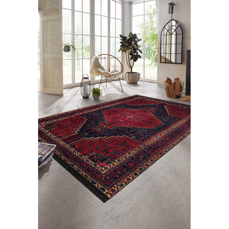 Denya Burgundy Color Moroccan Design Carpet Machine Woven Polyester & Cotton Yarn Area Rug, Rectangle 2'8" x 5'