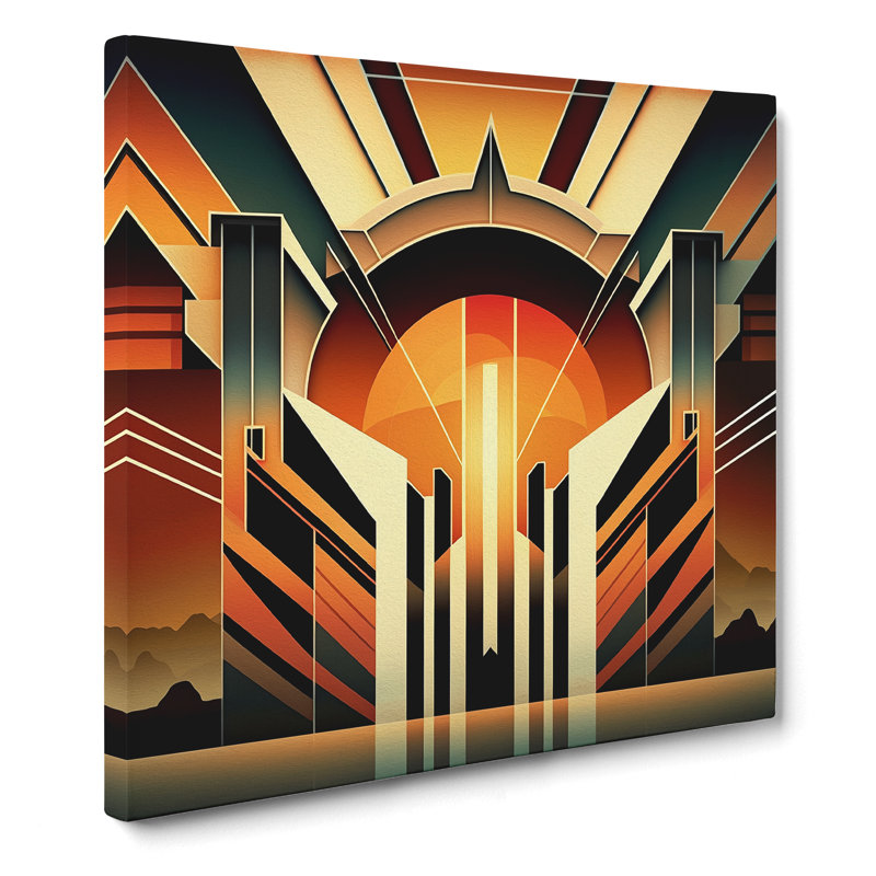 Art Deco Sunset Digital Art - Print, 50cm H x 50cm W x 3cm D