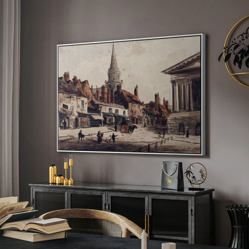 Paysage rétro CCXXXIV, Toile encadrée flottée blanche, H 27 po x l 41 po x P 2 po
