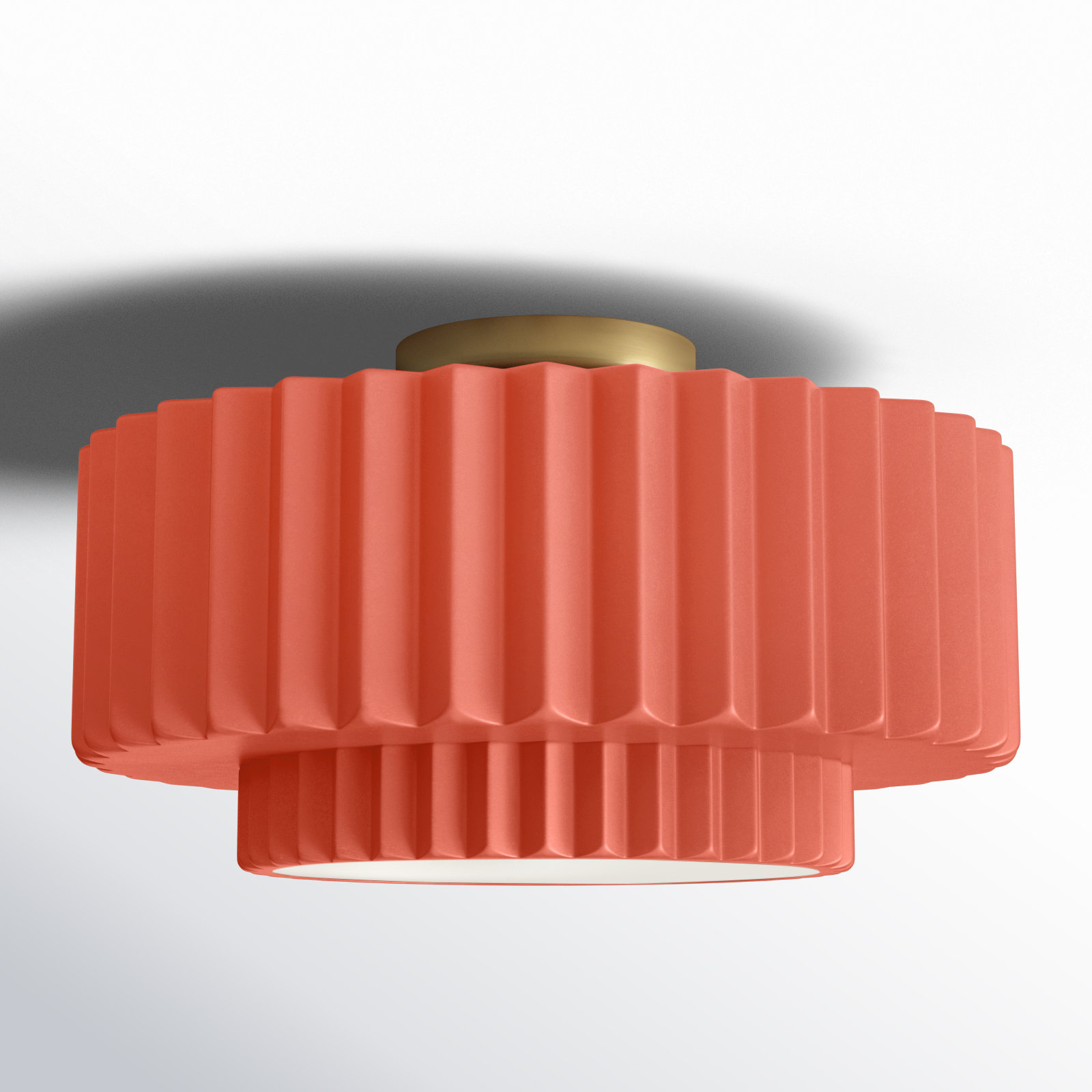 Single Light Ceramic LED Semi Flush Mount, 7.25" H x 14.5" W x 14.5" D, Gloss Blush, Brushed Brass