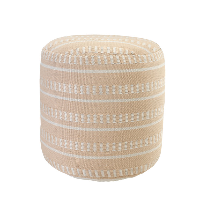 Lebo Coastal Striped Indoor/Outdoor Upholstered Pouf, Orange Peach/White