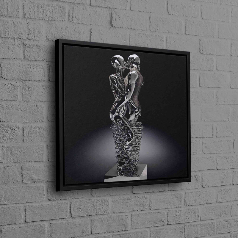 Metallic Kissing Couple Modern Abstract Wall Art on Canvas - 3D Love Inspired Home Decor for Contemporary Living Spaces