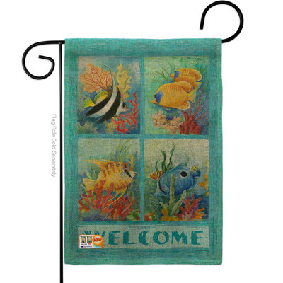 En toile jute de poisson tropical, avec 2 faces 19 x 13 po drapeau de jardin