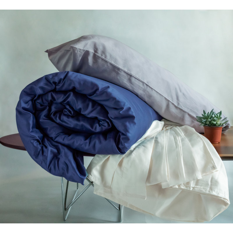 Ensemble de draps en percale 100% coton 300 fils Percale, Ensemble de drap pour lit très grand avec drap-ho, Gris clair