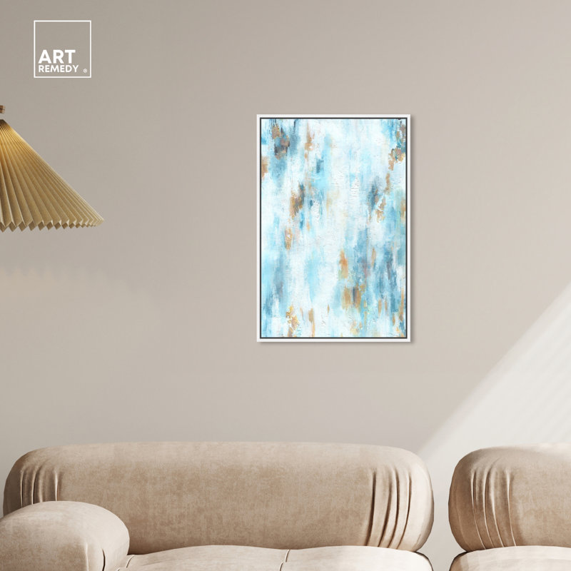 Blue and White Abstract Canvas Print with Wooden Frame, 25" x 17"