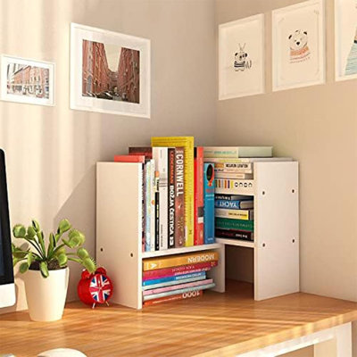 Organisateur de bureau, étagère de rangement réglable en bois, petite étagère pour la maison / le bureau / l'école (blanc)