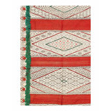 Tapis beige / ivoire / vert en laine / coton fabriqué à la main de style sud-ouest 5 pi 1 po x 7 pi 2 po