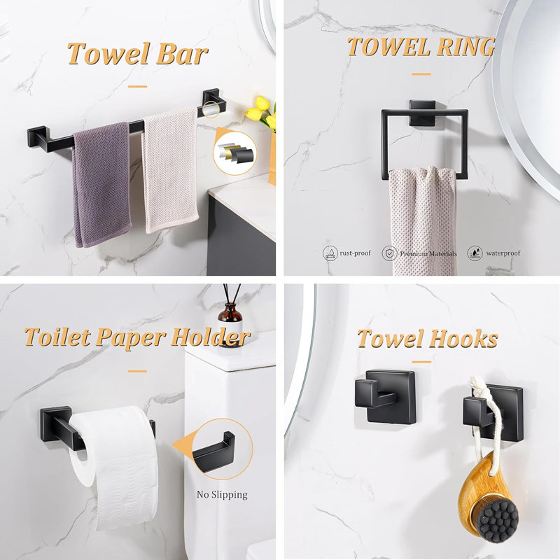 Matte Black 5-Piece Stainless Steel Bathroom Hardware Set