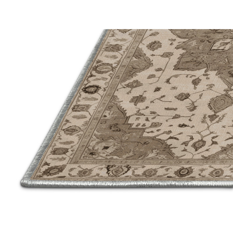 Tapis beige Tabriz lavable à la machine, Carré 4 pi