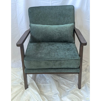 Chaise longue simple de style Mid-Century, chaise de salon avec coussin lombaire et accoudoirs droits en bois, chaise d'appoint pour salon, chambre à coucher, intérieur