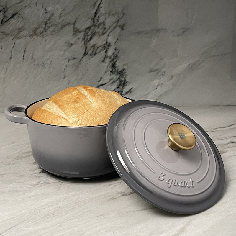 Lexi Home Enameled Cast Iron Round Dutch Oven, Red, 3 qt