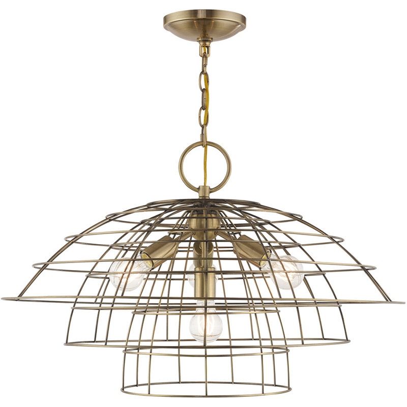 Lustre géométrique unique à 4 lumières Brooklyn, Laiton antique
