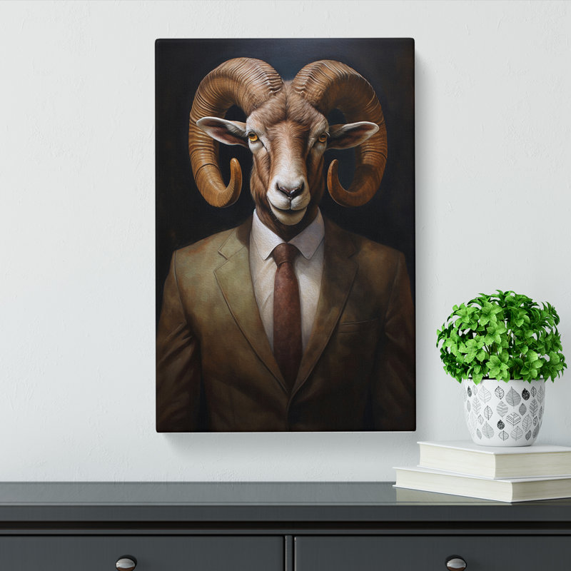 Ram Sheep In A Suit No.8 - Wrapped Canvas Print, 60cm H x 40cm W x 3cm D