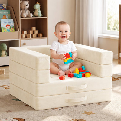 Canapé de jeu modulaire pour enfants, canapé-lit convertible pour enfant en mousse à siège unique, canapé de jeu modulaire bricolage avec coussins en mousse souple, canapé de plancher pour chambre d'enfant