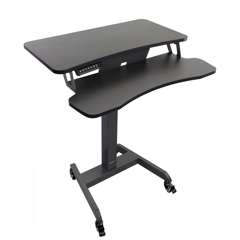 Mount-It! Adjustable Black Steel Mobile Standing Desk with Keyboard Tray 31.5"