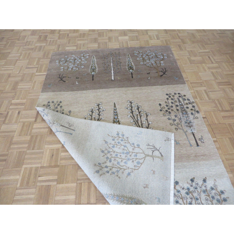 Tapis en soie rectangulaire 5 pi 5 po x 8 pi "one-of-kind" à la main noué la Drewes
